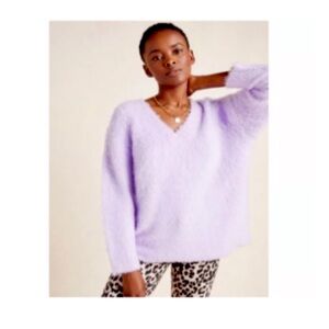 Anthropologie fuzzy soft cozy lavender sweater lilac eyelash soft NWOT